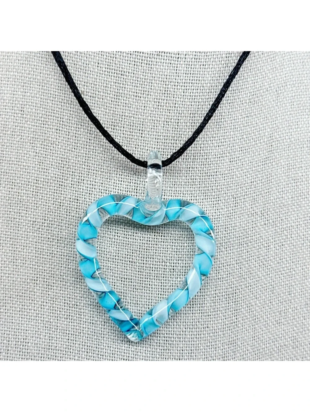 347u. Blue Striped Heart Necklace